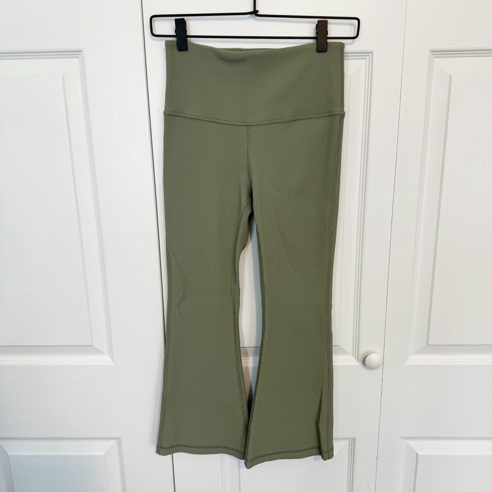Athleta Sage Green Ribbed Flare Pants SMALL